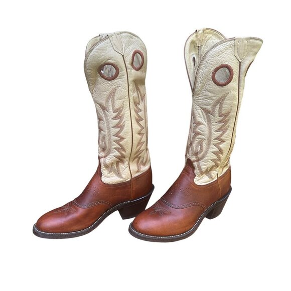Tony Lama Western Buckaroo Two Tone Brown Cowboy Boots Sz 9.5B Vtg USA Leather - Picture 2 of 8